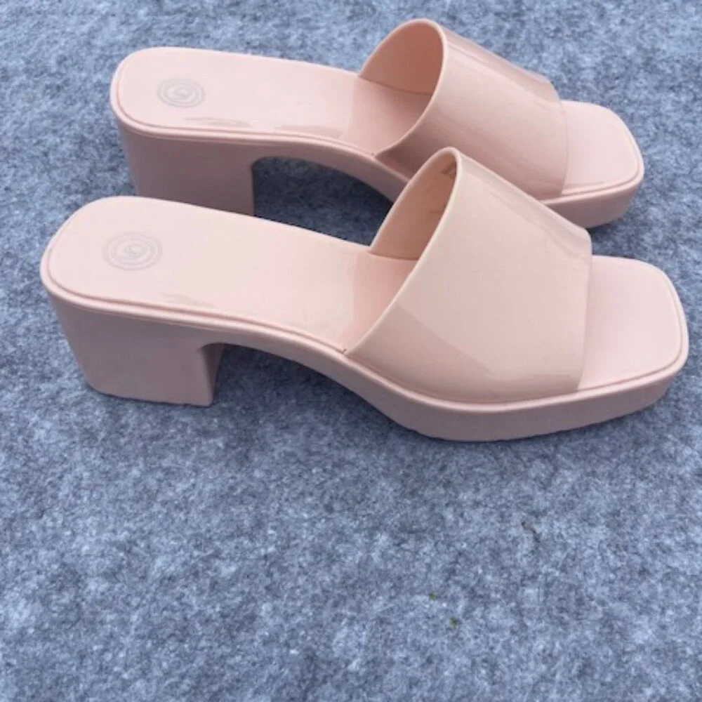 Urban Outfitters Womens Pink Slip On Jelly Square toe platform Heels Size 8 NEW